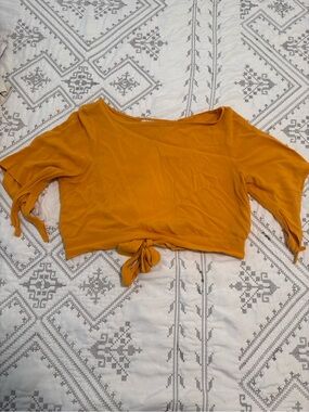 Tie-Front Cropped Top in Mustard